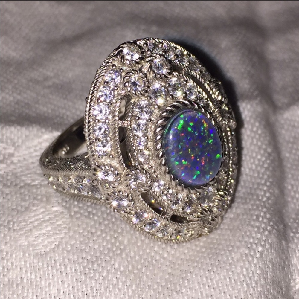Judith Ripka Oval Opal Triplet Ring, sz 7